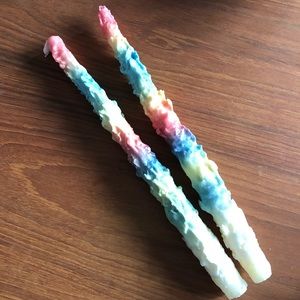 Vintage multi-coloured drip candles, 2-pack